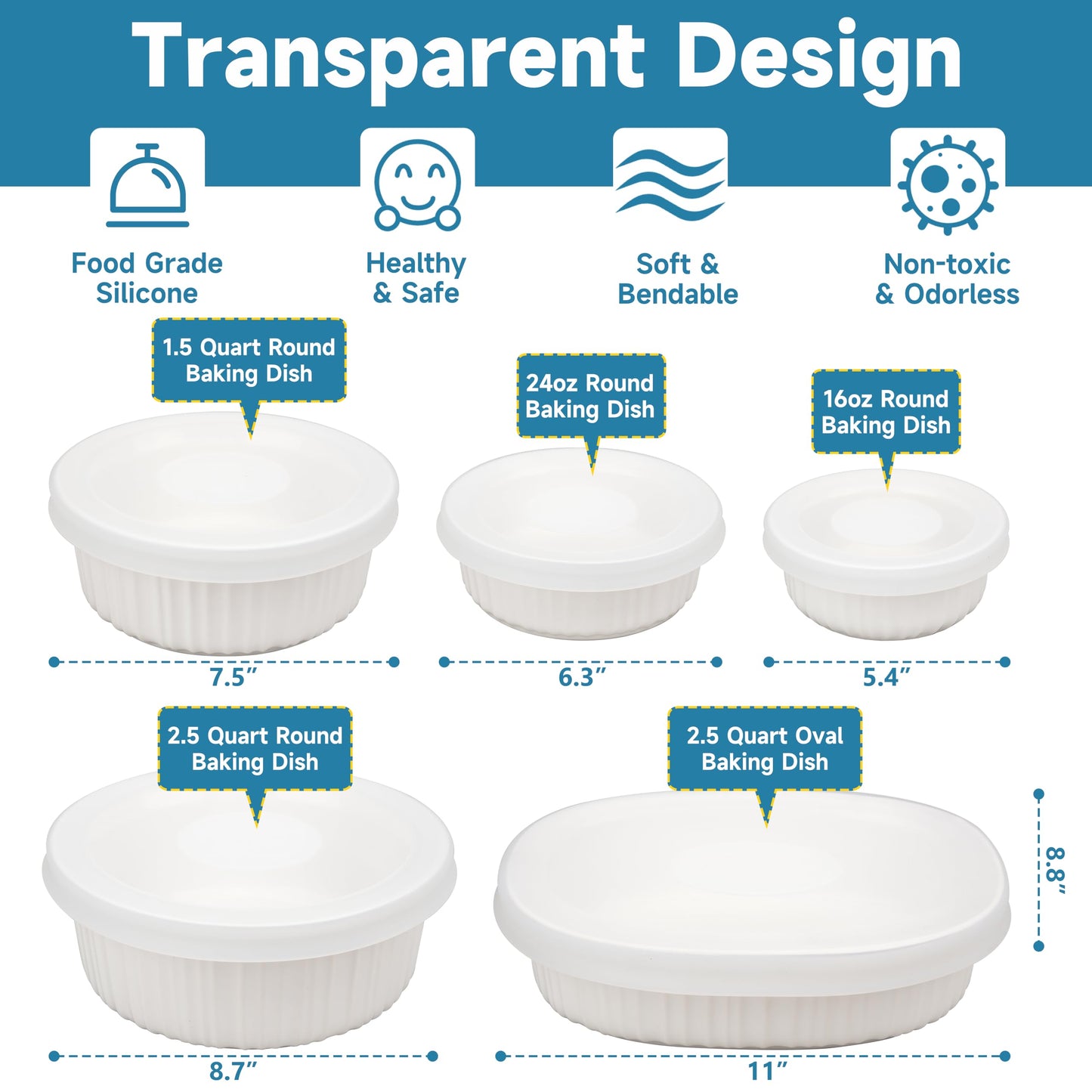 Purekra Silicone Lids for CorningWare 2.5 Quart Round Dish, 1 Pack Reusable Covers for CorningWare FS-1 2.5 Quart French White Baking Dish (Dish not Included) Dishwasher & Microwave & Freezer Safe