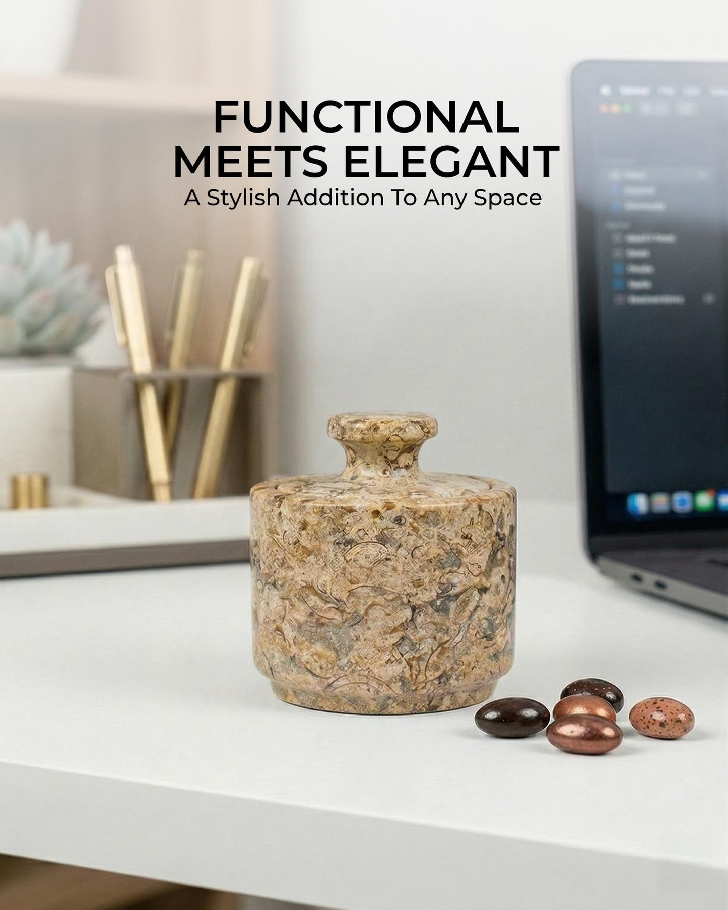 UrbanFocal Marble Salt Cellar With Lid - Stone Salt Container And Stone Salt Holder, Spice Jars for Counter, Candy Jar & Spice Jar, Coral
