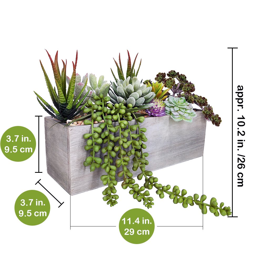 Supla Artificial Potted Succulents Plants Arrangement Fake Succulent Plants in Rectangular Wooden Pot Arrangement for Table Centerpiece Windowsill Greenery Decor