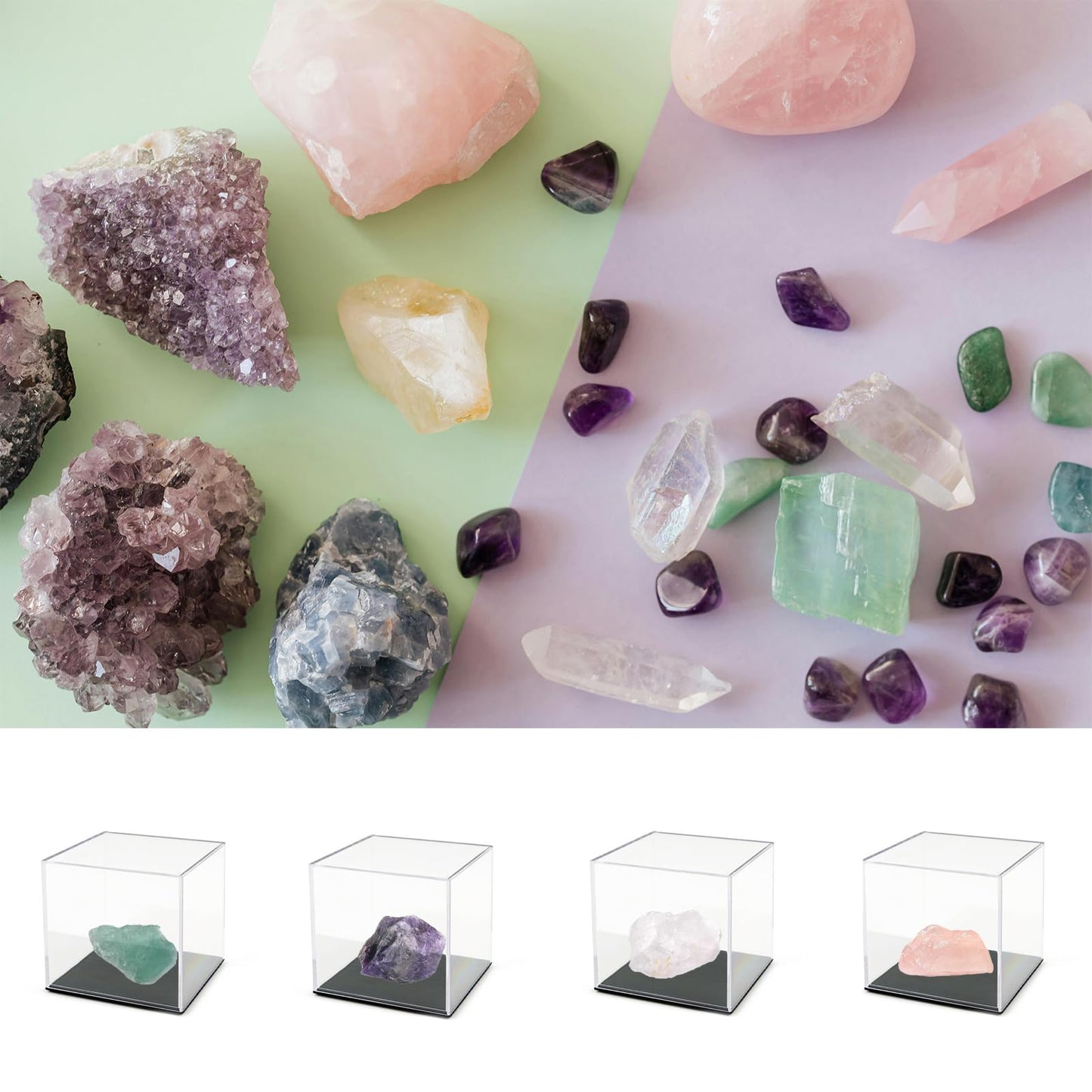 12Pcs Mineral Sample Case, Plastic Display Cube with Lid, Mini Clear Display Case, 1x1x1 Inch Specimen Boxes for Rocks and Minerals Jewelry Storage