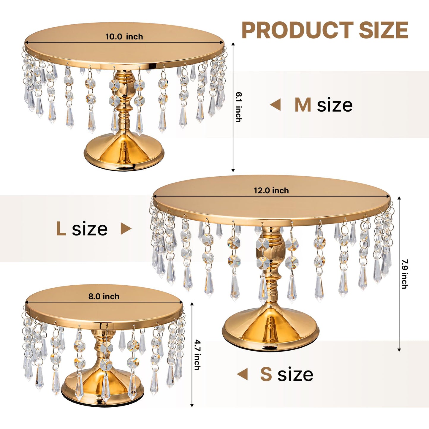 sansaieco 3 PCS Gold Cake Stand Set with Crystal Pendants - Dessert Table Display Set, Dazzling Metal Cake Holder Stand for Wedding, Party, Birthday, Baby Shower, Event Bridal Celebration
