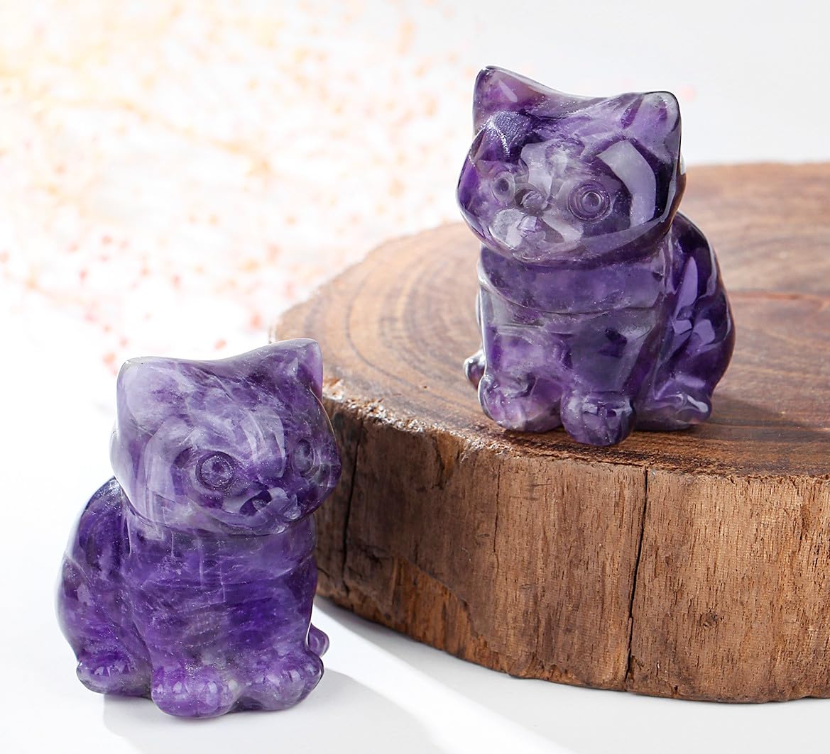 DUQGUHO Purple Cat Decor Amethyst Cat Crystal Figurines CuteCrystals Gifts for Cat Lovers Men Women Lucky Cute Cat Statue Decor 1PC