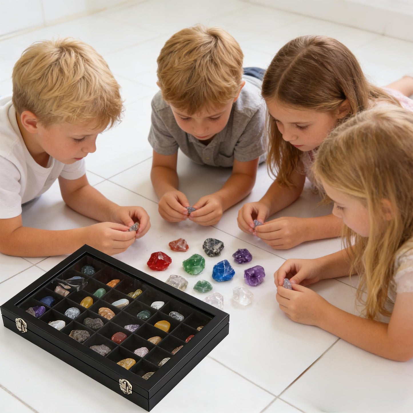 Dmnnlp 2 Pack Rock Collection Display Case, 36 Grids PU Leather Rock Collection Box with Glass Lid and Velvet Lining, Crystal Storage Organizer for Gemstones, Tumbled Stones, Minerals, Fossil (Black)