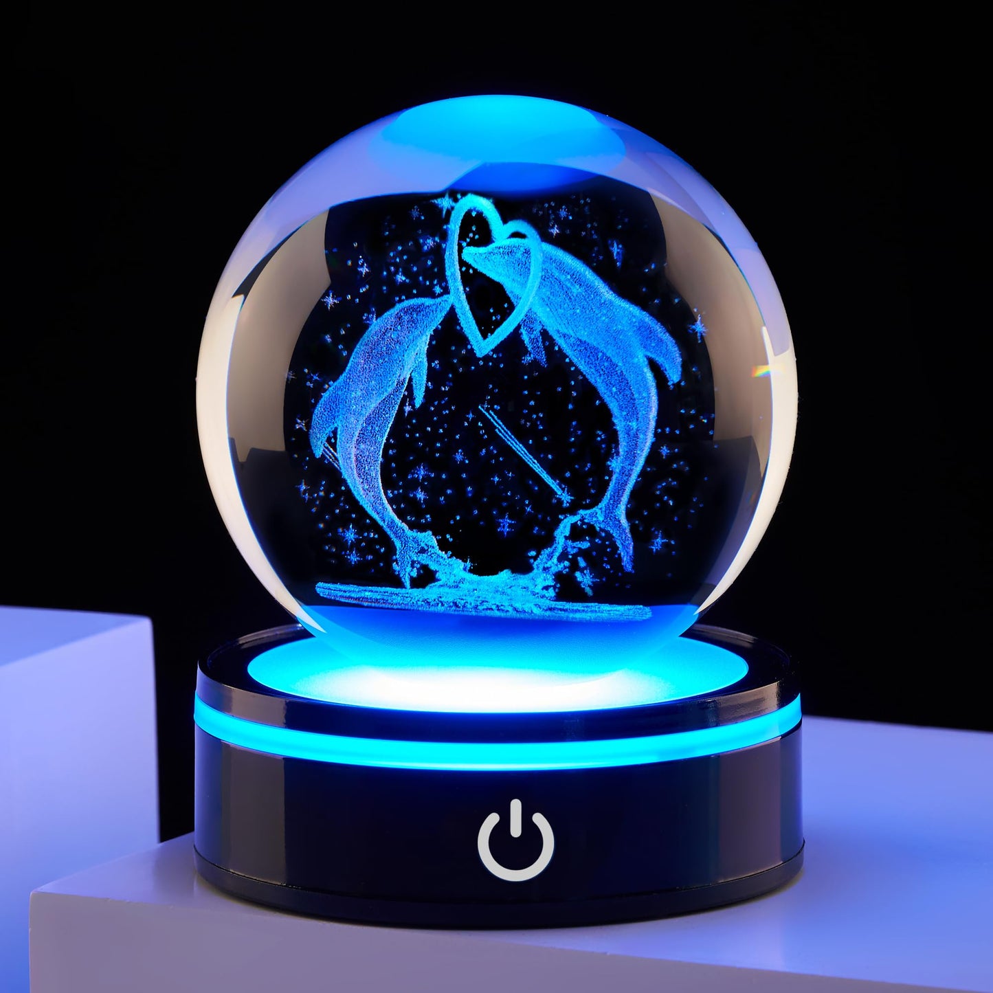 Ghtixsu 3D Laser Crystal Ball Dolphin Gifts for Women Men,Dolphin Decor Glass Figurines Statue Stuff for Room Decorations Birthday for Lovers Keepsake Paperweight