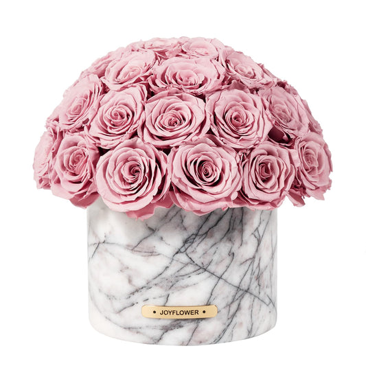 JoyFlower Preserved Flowers in Marble Vase, Snow Plum Marble Vase for Table Centerpiece, Pink Eternal Flower Decorations for Party Home Living Room Bedroom Shop House Hotel, Decorative Flower Decor