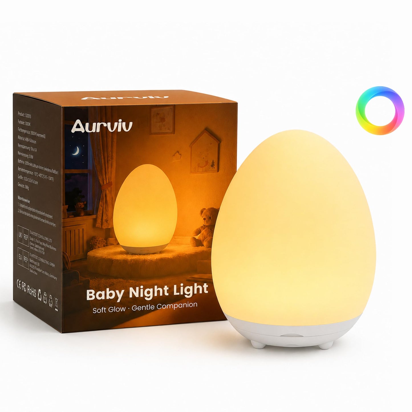 Aurviv Egg Night Light for Kids, Soft Silicone Baby Egg Light for Nursery