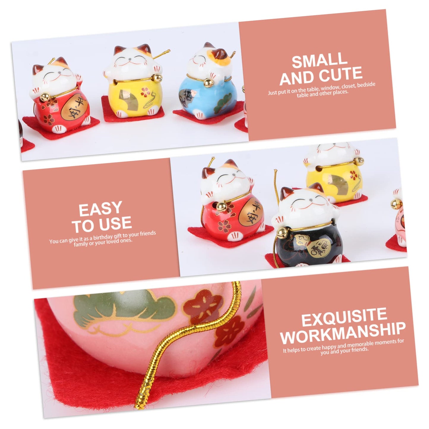 Beatifufu 5pcs Ceramic Cat Decoration Miniature Auspicious Cat Ornaments for Home and Car Decor Creative Tabletop Adornment Unique Choice for Friends and Family