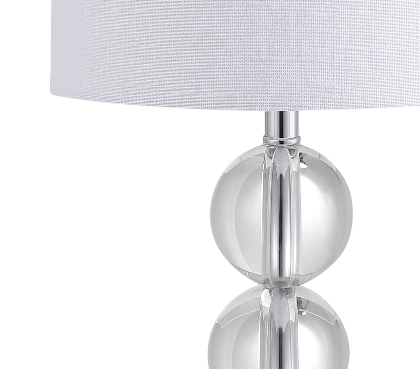 JONATHAN Y 17.5" Clear Crystal Table Lamp, Glam Double Sphere Mini Nightstand Lamp for Bedroom Living Room, White Linen Drum Shade, Chrome Finish, LED Bulb Included JYL2057A