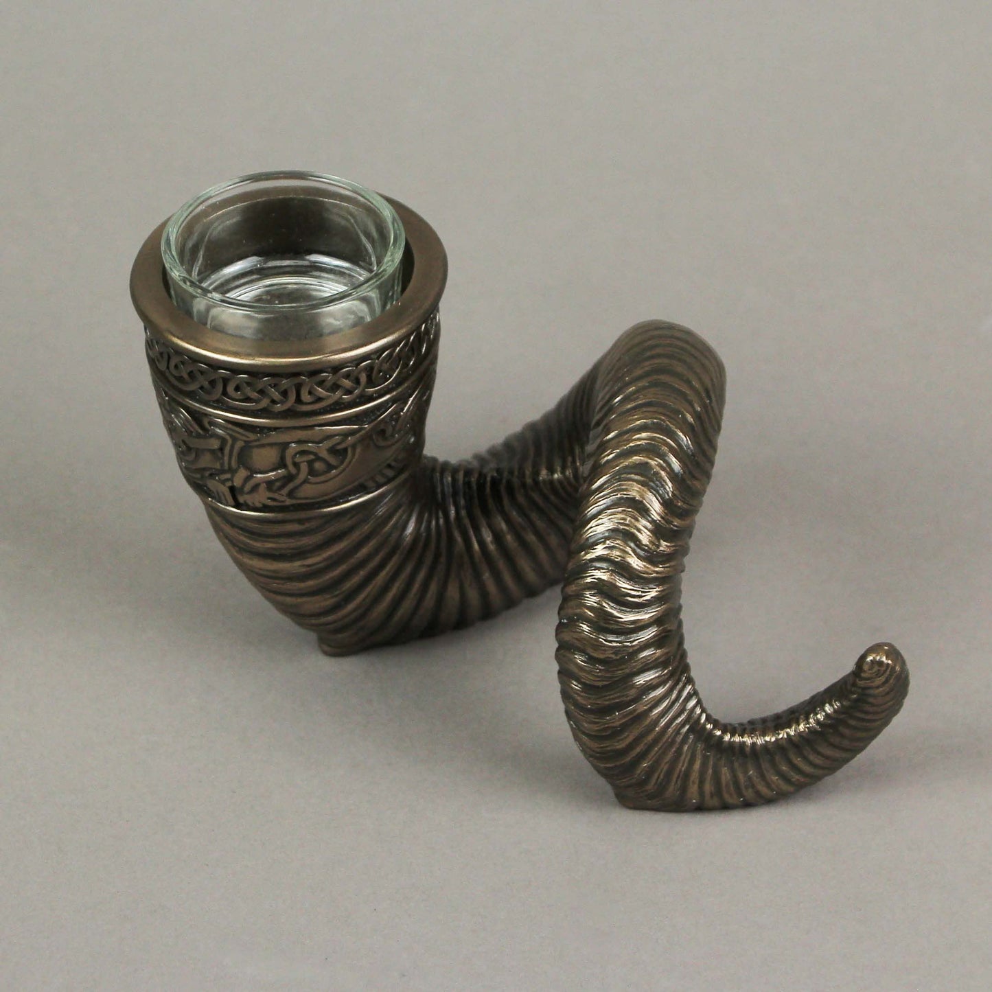 Veronese Design 4 3/8 Inch Tall Nordic Viking Ram Horn Tealight Candle Holder Cold Cast Bronzed Resin Sculpture