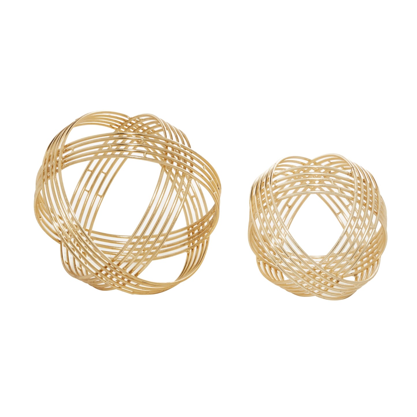 Deco 79 Metal Geometric Decorative Sculpture Layered Orb Home Decor Statues, Set of 2 Accent Figurines 9", 7"W, Gold