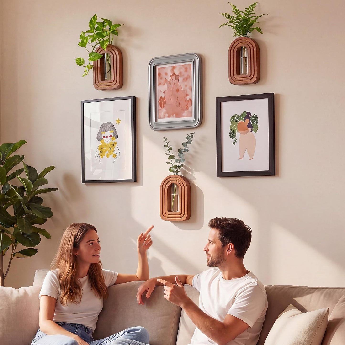 Capoda 3 Pack Wood Wall Planter Arch Propagation Station Wooden Hanging Vase with Glass Tube Boho Rustic Farmhouse Wall Decoration for Indoor Living Room Bedroom Bathroom (Dark Brown)