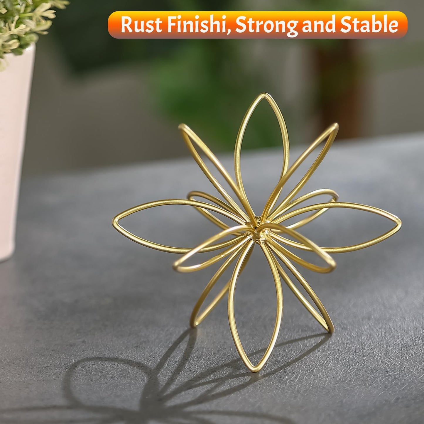 MOCOME 4.25" Gold Sphere Decor, Metal Handmade Floral Decorative Sculpture, Abstract Tabletop Decorative Ball for Home Metal Sphere Decor