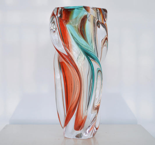 Hand Blown Twisted Multicolor Art Glass Vase, 12" Tall Luxury Swirl Crystal Vase, Decorative Centerpiece for Living Room, Dining Table, Office, Wedding, Unique Home Decor Gift