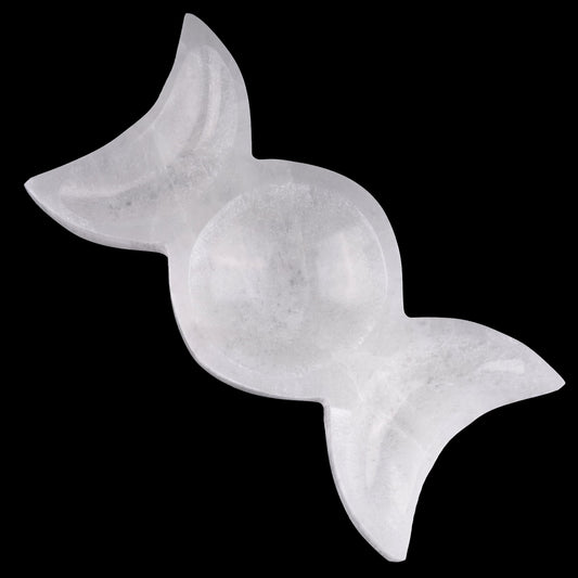 Wish Well Selenite Triple Moon Bowl – Large 7.50” Selenite Crystal Bowl – Mined & Crafted in Morocco – Ideal for Cleansing & Recharging Healing Stones, Meditation, & Crystal Spiritual Decor