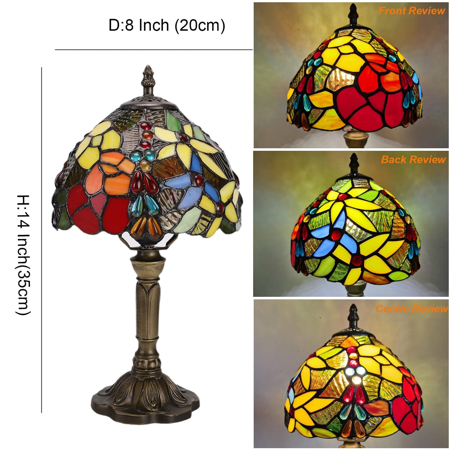 tuomoxte Tiffany Small Table Lamp for Bedroom Set of 2,Bedside Nightstand Lamp Rose Flower Grape Stained Glass Table Lamps for Living Room,3 Color Temperature Home Office Desk Lamp+LED Bulb