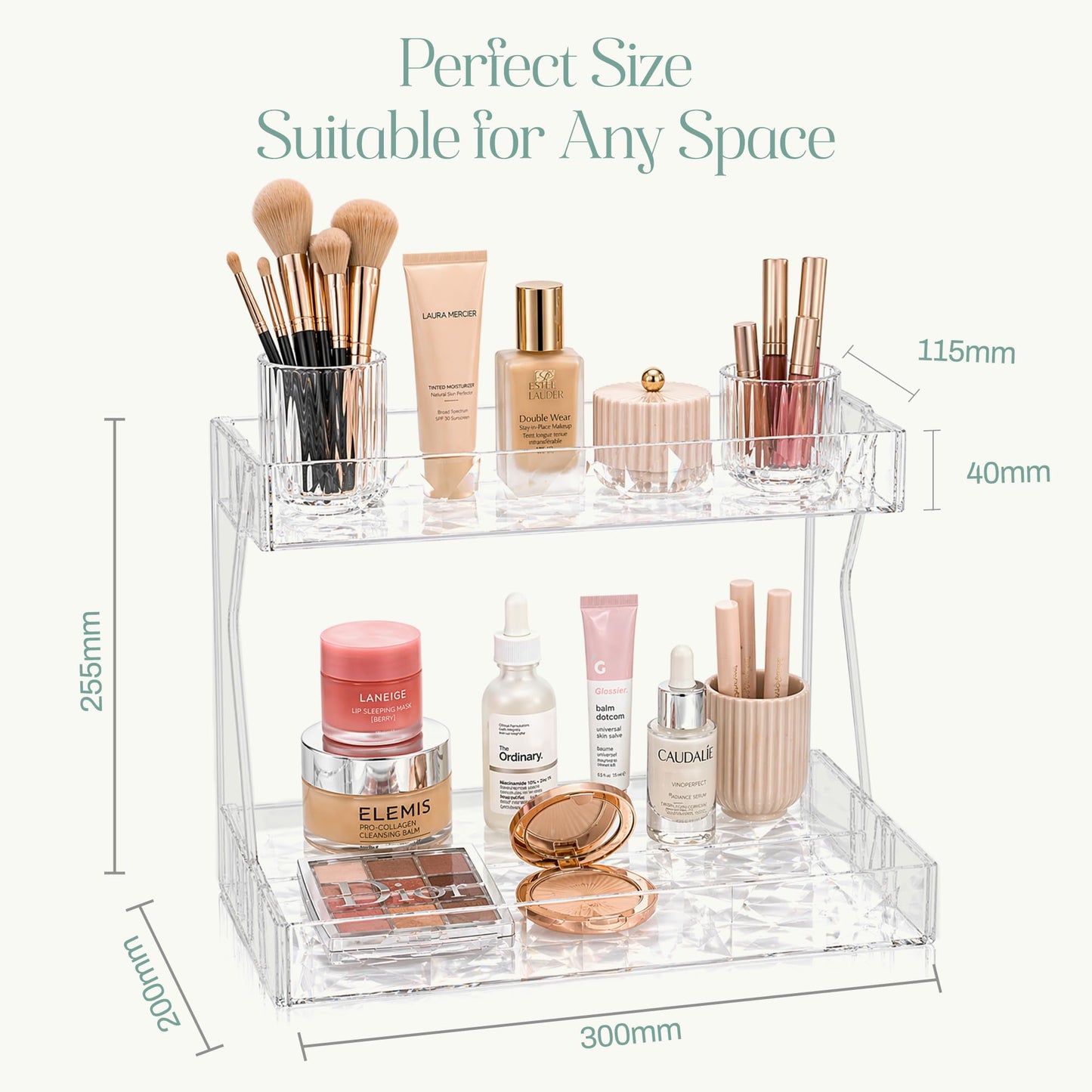 Perfume Organizer for Vanity, Premium Clear Acrylic Makeup Organizer Countertop with Non-Slip Trays, Easy 30-Second Assembly, Holds 12–16 Bottles for Bathroom & Dresser (Crystal Clear)