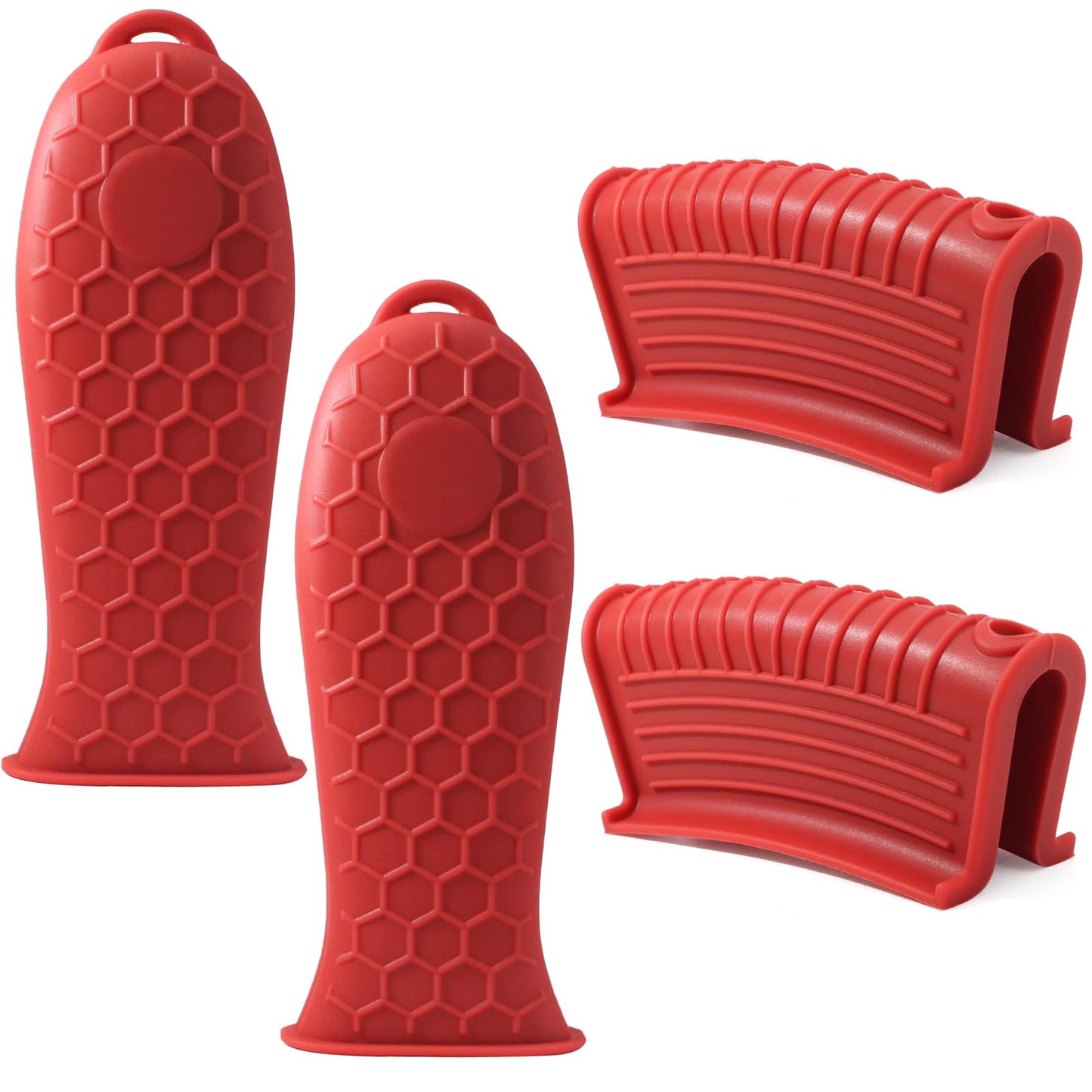 Bonsicoky 4 Pieces Silicone Hot Handle Holder Sleeve Set - Non-Slip, Heat Resistant Covers for Cast Iron Cookware - Perfect for Frying Pans, Casseroles, and Large Pots - Red