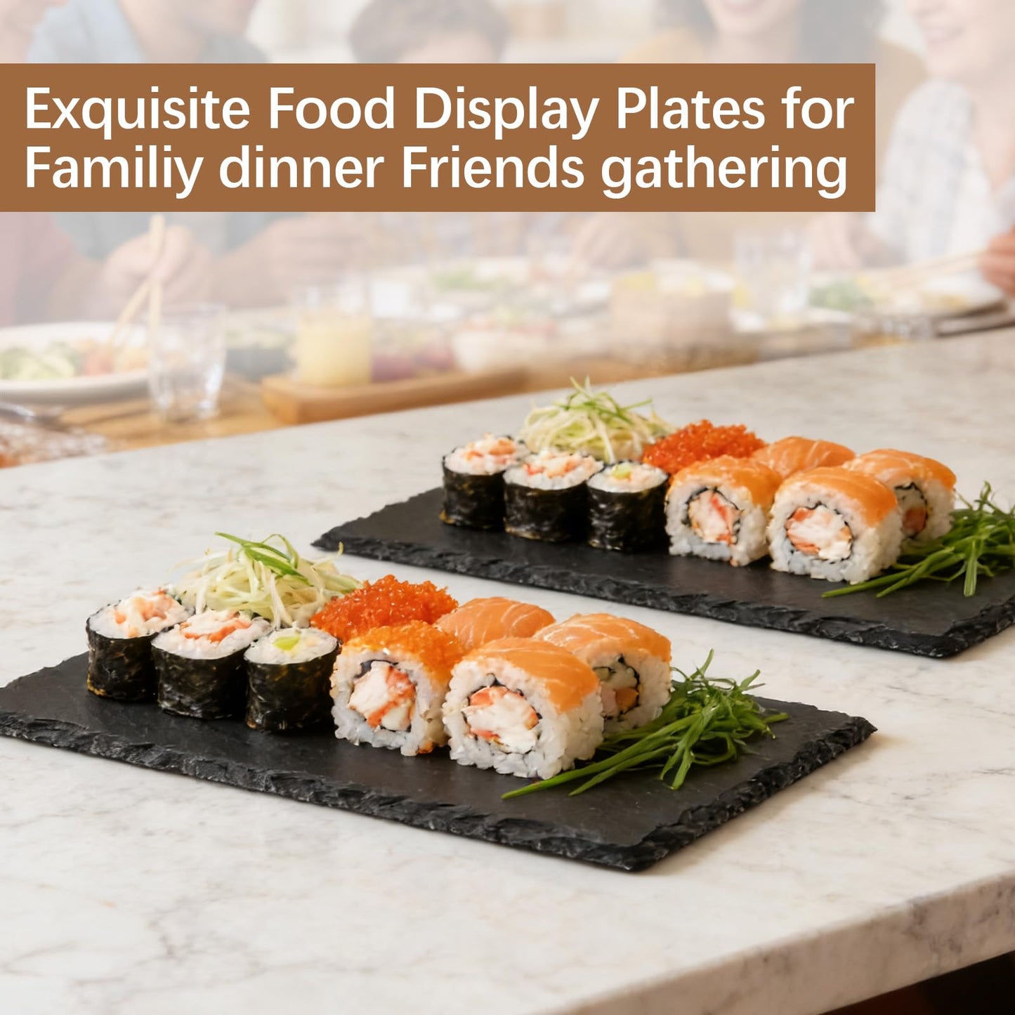 DASSNANE 12 Pack 9inch*6inch Natural Slate Cheese Board Sushi Placemat Stone Charcuterie Platter Food Contact Safe Stone Slate Tiles for Laser Engraving,Suitable for Party, Gift, Fruit, Meat, Wedding