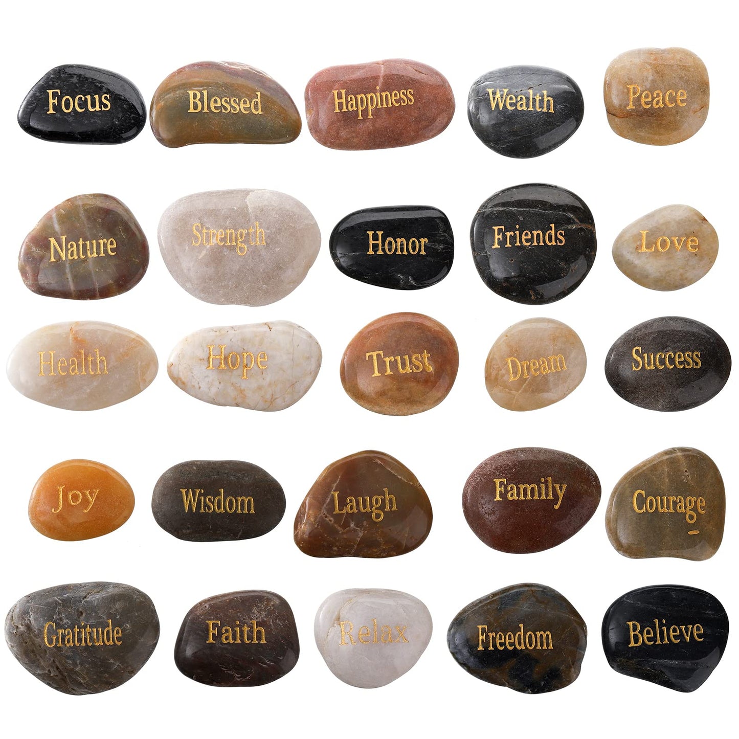 Jucoan 25 Pack Engraved Inspirational Stones with Different Words, 1-2 Inch Encouragement Rocks, Prayer Faith Stones Zen Stone Motivational Gifts for Easter Wedding Bridal Shower
