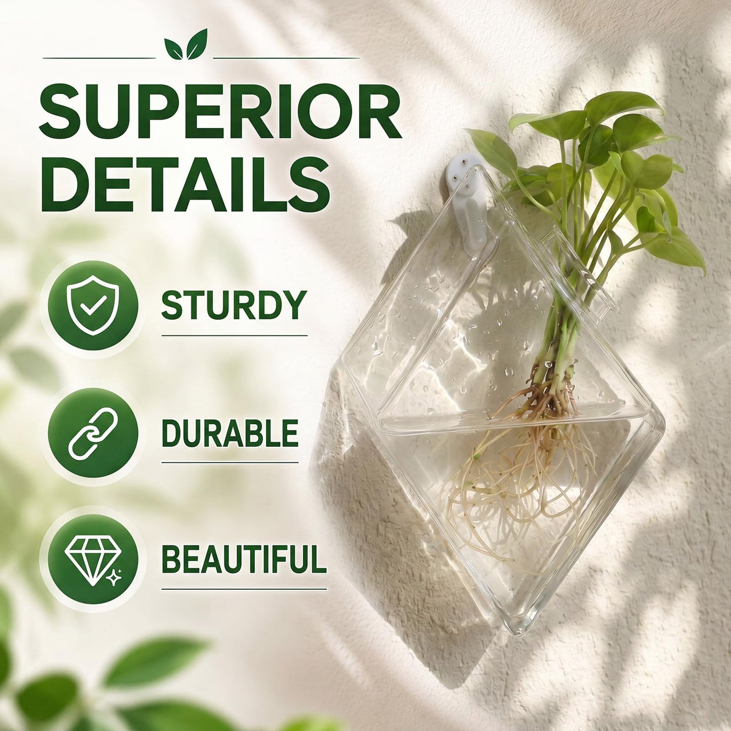 Romooa 6 Set Wall Hanging Glass Terrariums Planter Wall Propagation Planters Diamond Flower Vase for Indoor Hydroponics Plants, Bathroom, Home Office Living Room Decor(Plants Not Included)
