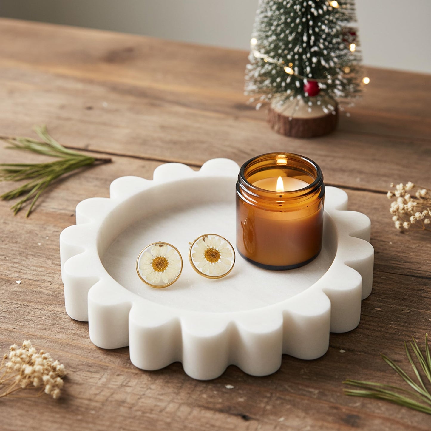 SPESHSTONES Marble Jewelry Dish & Ring Holder for Women 5.5" White Scalloped Marble Tray, Ring Dish, Trinket Dish, Perfume & Key Tray, Bathroom Decor, Mothers Day Gifts