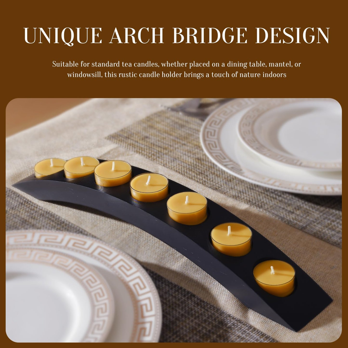 7 in 1 Arch Tea Candle Holder, Black Wooden Bridge Candle Stand, Candelabra Tealight Candle Holder for Coffee Table - 2 PCS
