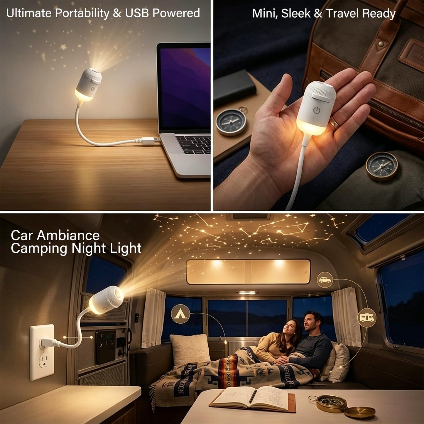 KoudHug 2-in-1 Galaxy Projector Night Light,USB Portable Starry Sky Night Light Projector for Bedroom,Adjustable Brightness 360° Rotating Design,Mini LED Nightlight Wall Lamp for Adults and Kids