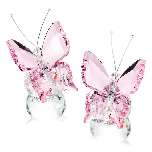 kanpura 2 Pcs Crystal Butterfly Figurines with Clear Glass Ball Base,Glass Butterfly Statues, Crystal Animal Figurines for Home Decor, for Women(Pink)