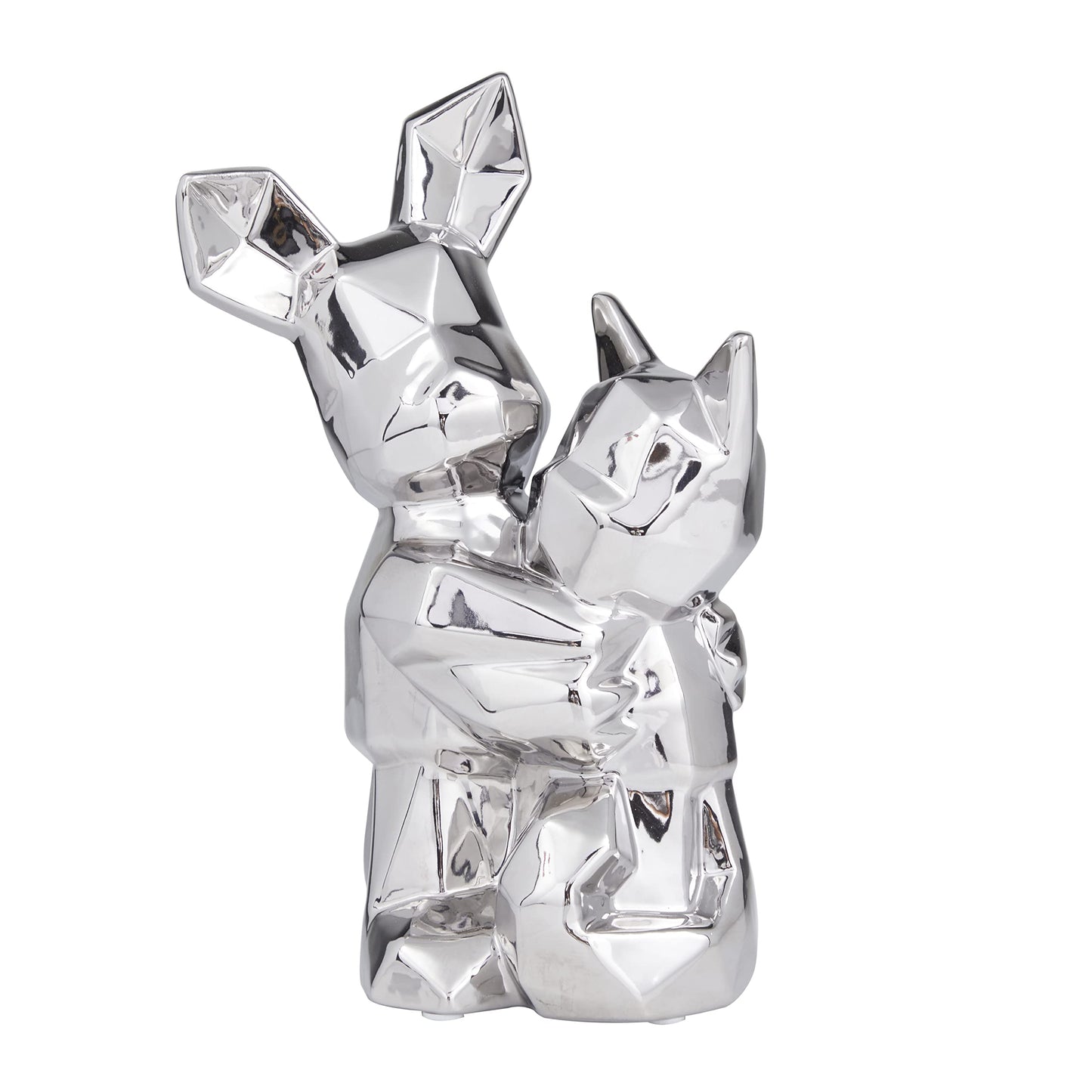 Deco 79 Porcelain Dog Cubist Sculpture, 8" x 5" x 12", Silver