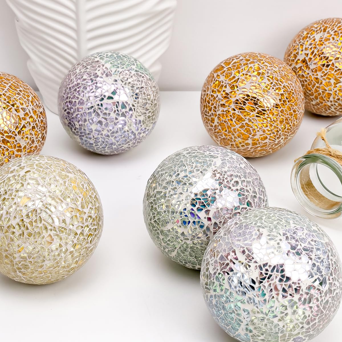 Vhxmaizxn Decorative Balls for Bowls 3.35 Inch Rose Gold Mosaic Glass Ball
