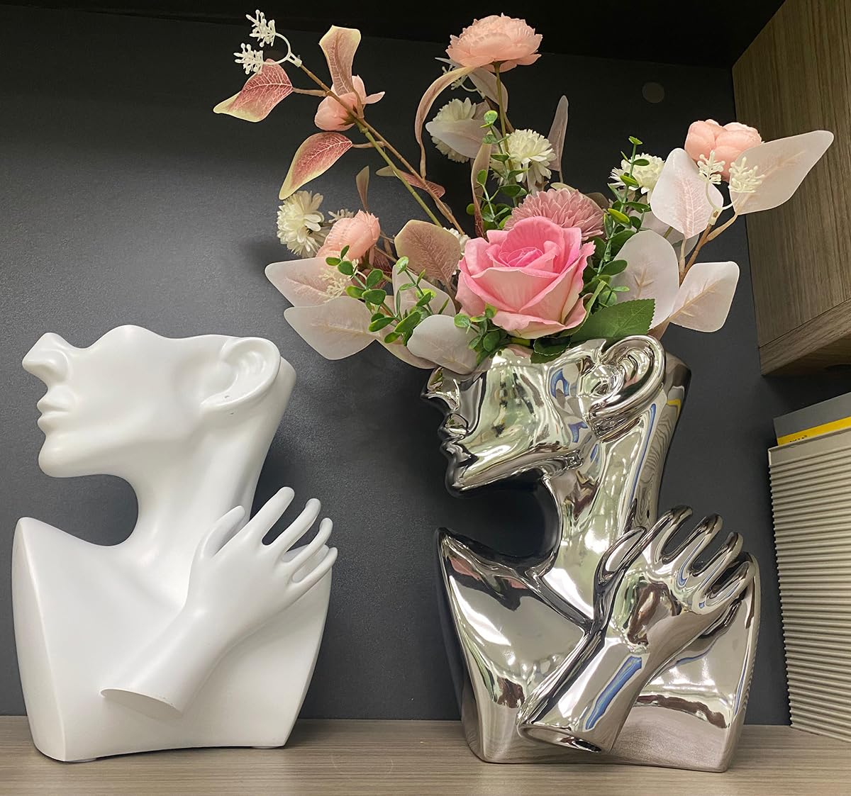 Semeid Abstract Face Planters Pots Head Flower Vase (White)