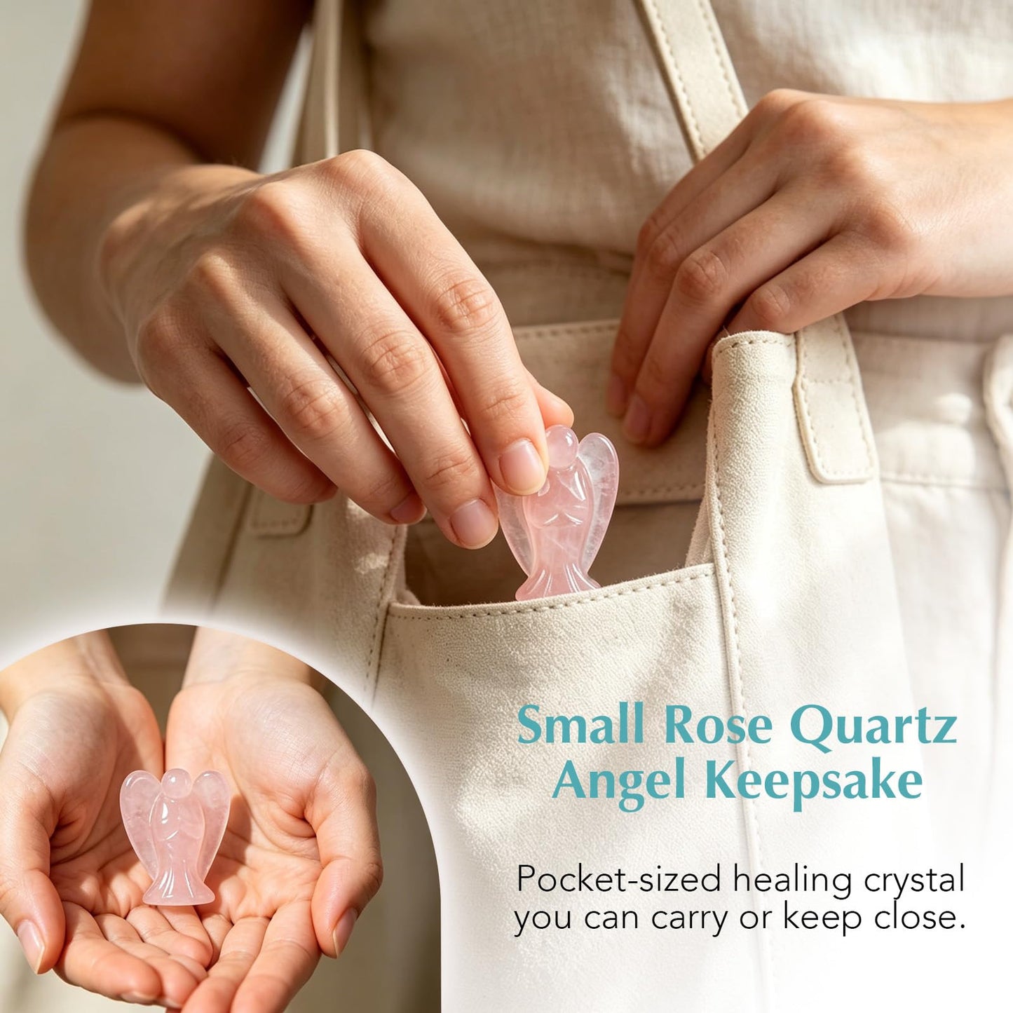 Rose Quartz Angel Gift for Women, Mini Crystal Guardian Angel Keepsake, Healing Stone Pocket Hug, Small Angel Decor for Desk Bedside, Comfort Encouragement Gift for Friend, Sister, Mom (Rose Quartz)
