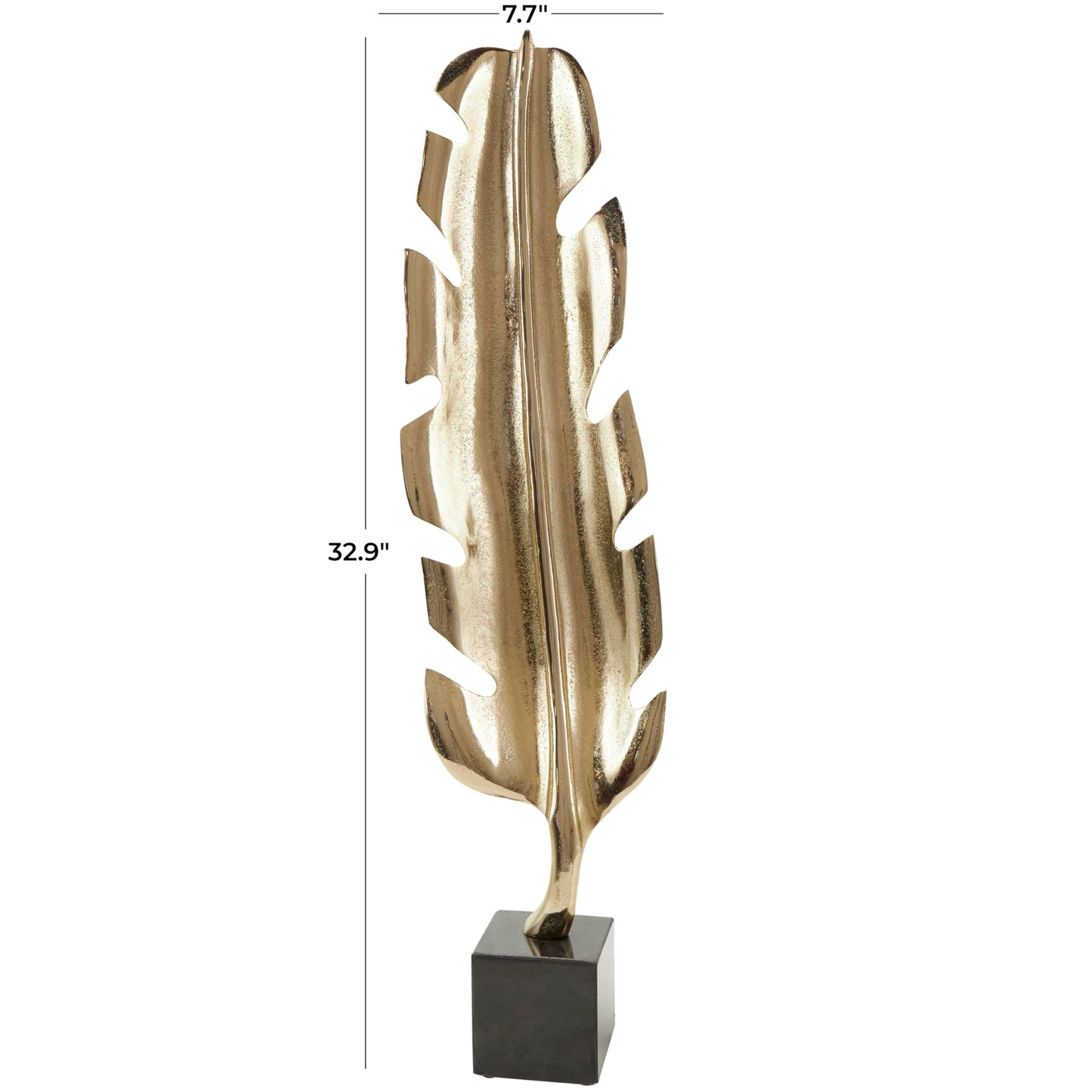 CosmoLiving by Cosmopolitan Aluminum Metal Bird Decorative Sculpture Feather Home Decor Statue with Black Marble Base, Accent Figurine 8" x 4" x 33", Gold