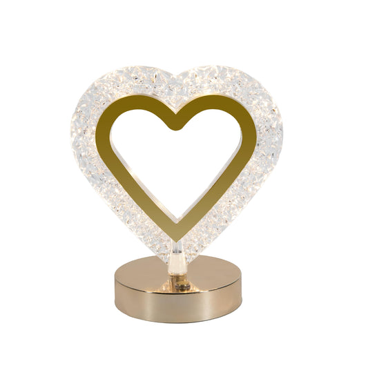 Luze Rechargeable Crystal Heart Touch Lamp - LED Night Lamp with Stepless Dimming, Warm White/Natural White/White Light, 18650 800mAh Battery, USB Cable, Touch Switch Metal Plastic Bedside Light
