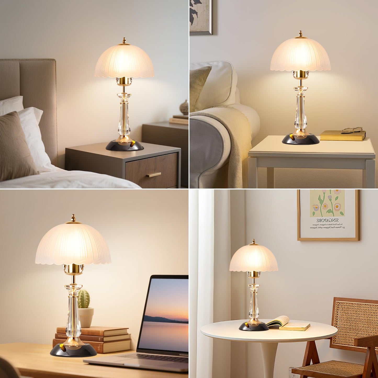 Flashine Crystal Table Lamp,Dimmable Bedside Lamp with ON/Off Switch Modern Glass Lamps for Night Stands Bedroom Living Room Decor (1PACK)