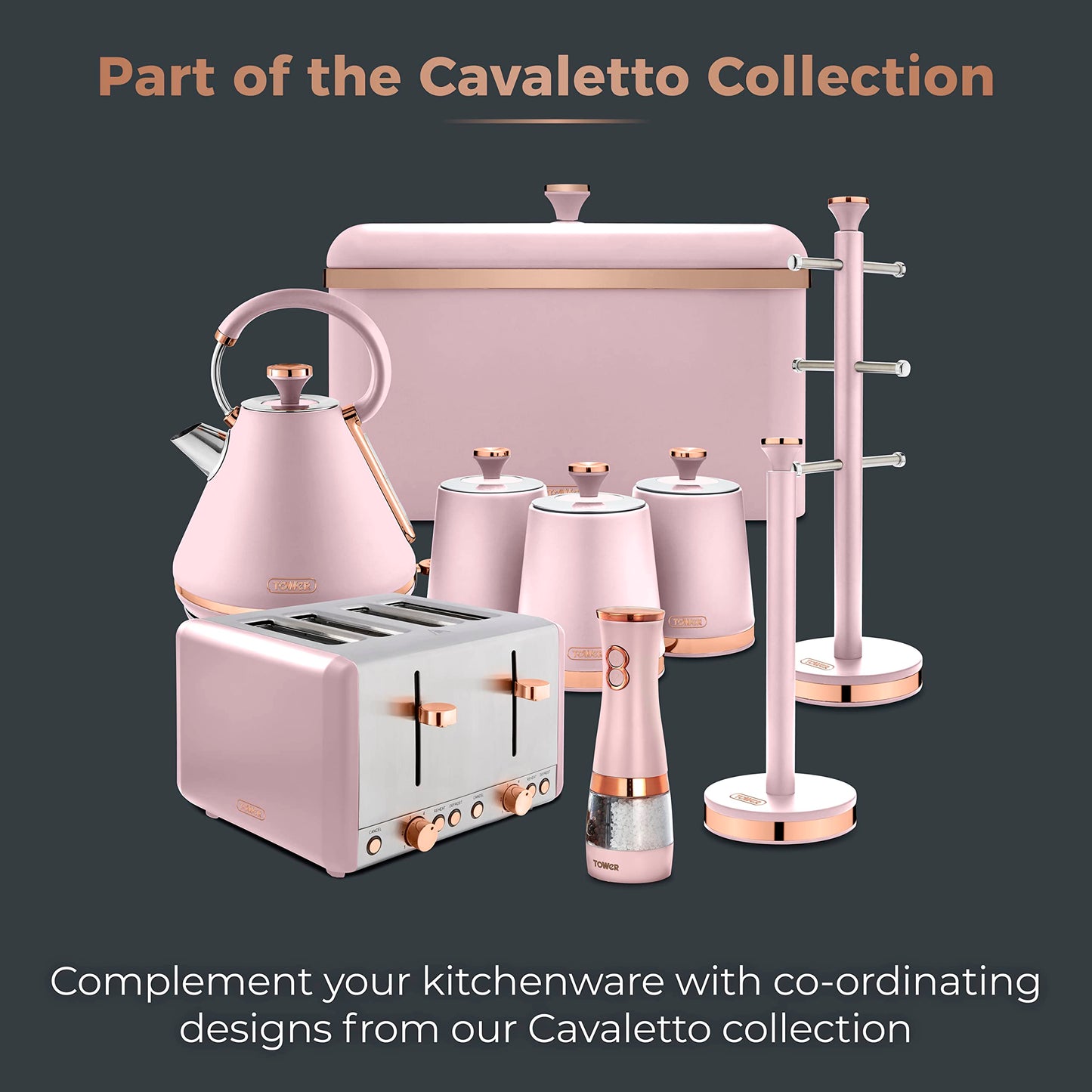 Tower T847004PNK Electric Salt and Pepper Mills, Battery Operated with Adjustable Ceramic Grinders, Pink and Rose Gold