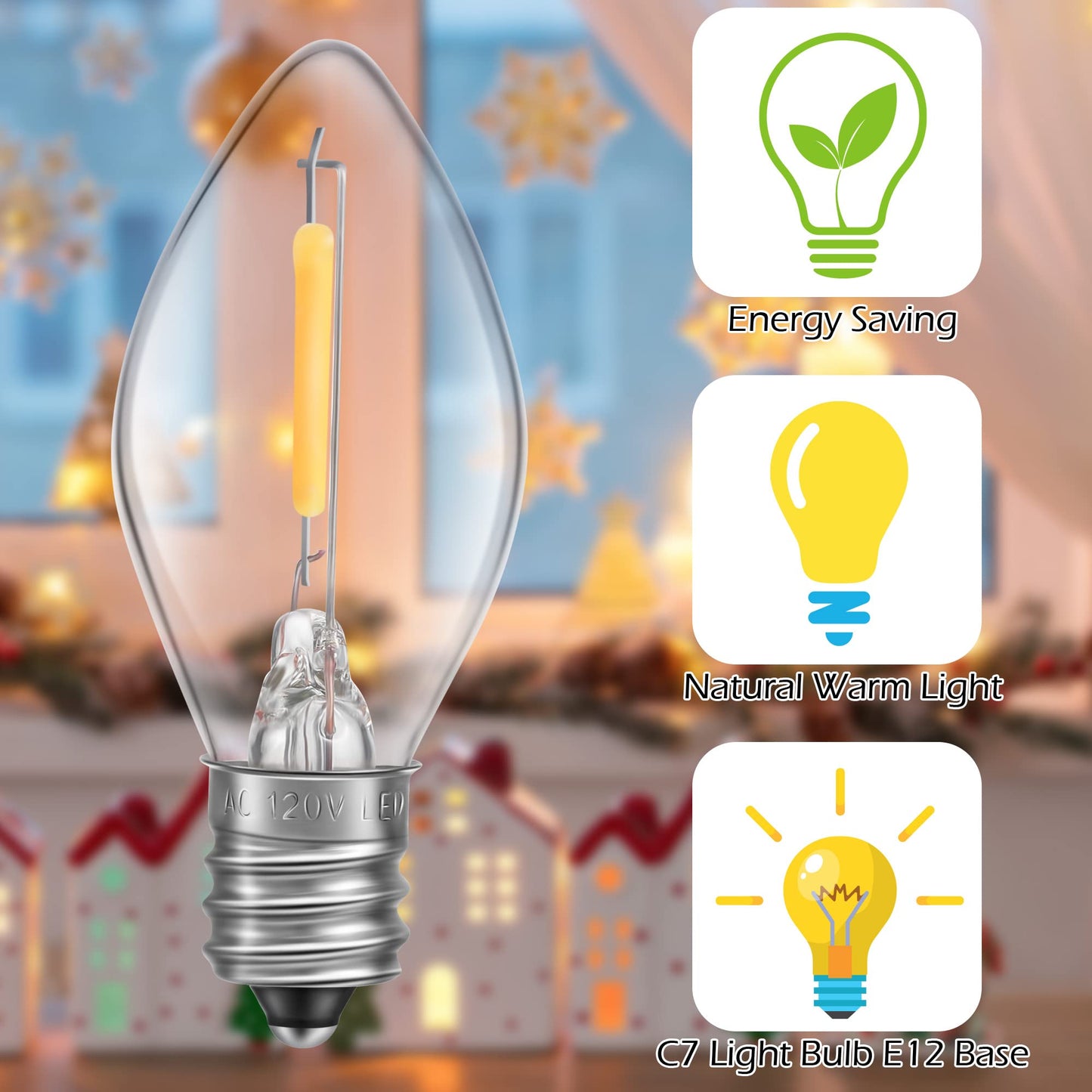 Meonum Accessory Cord with 18 LED Bulb, C7 Christmas Village Light Cord with Two Spare Fuse, Blow Mold String Lights with Switch, Xmas Decoration for Xmas Village Houses Salt Lamp
