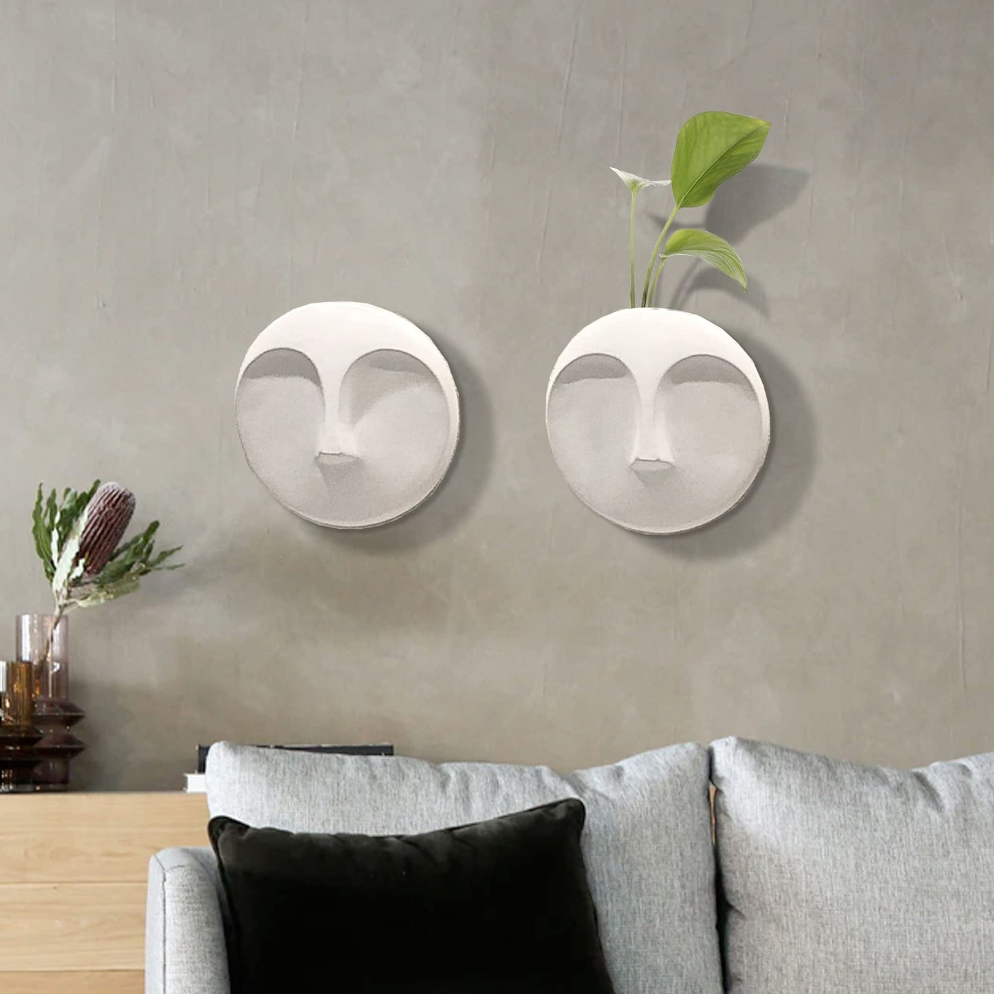 Howard Elliott Collection Ceramic Face Wall Vase, Contemporary Matte White Glaze Decorative Accent, Water-Holding Vase, Ready to Hang Wall Decor, 10H x 10W x 3D, Matte White