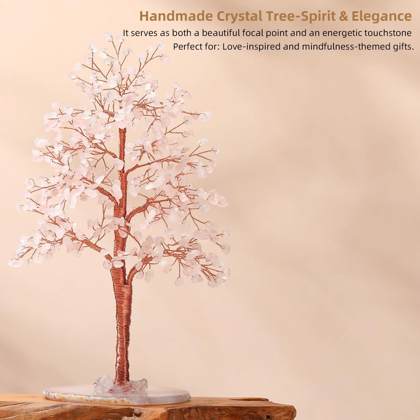 Hopeseed Rose Quartz Chakra Crystal Tree of Life Handmade Bonsai Healing Crystals Tree for Home, Desk, Living Room, Office Decor for Positive Energy, Good Luck Birthday Gift for Women, Mom, Men