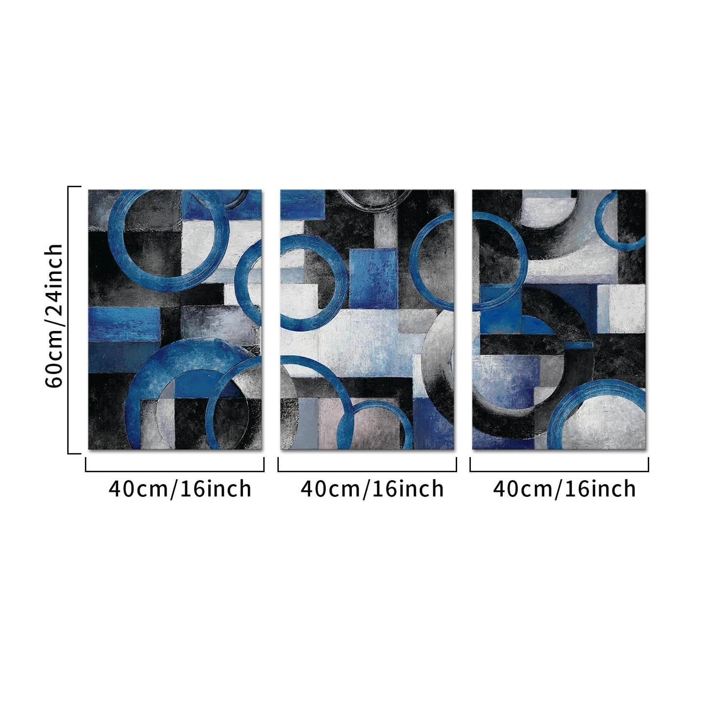 HOMEOART Wall Art for Living Room Decor Large Abstract Framed Prints for Bedroom Decor, Aesthetic Painting Home Decoration 16x24inch, Set of 3 Pieces (Blue)