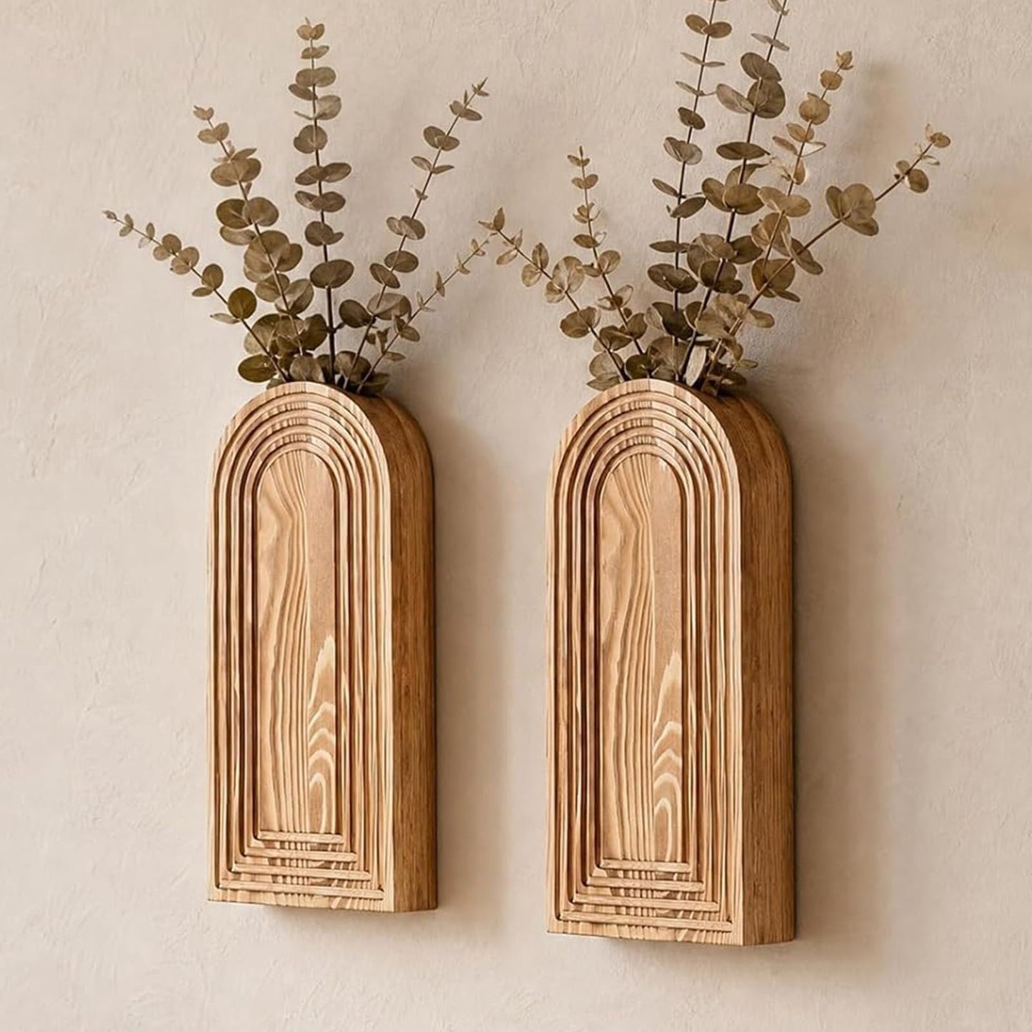 Wooden Wall Vase Set, Hanging Planters for Modern Wall Decor