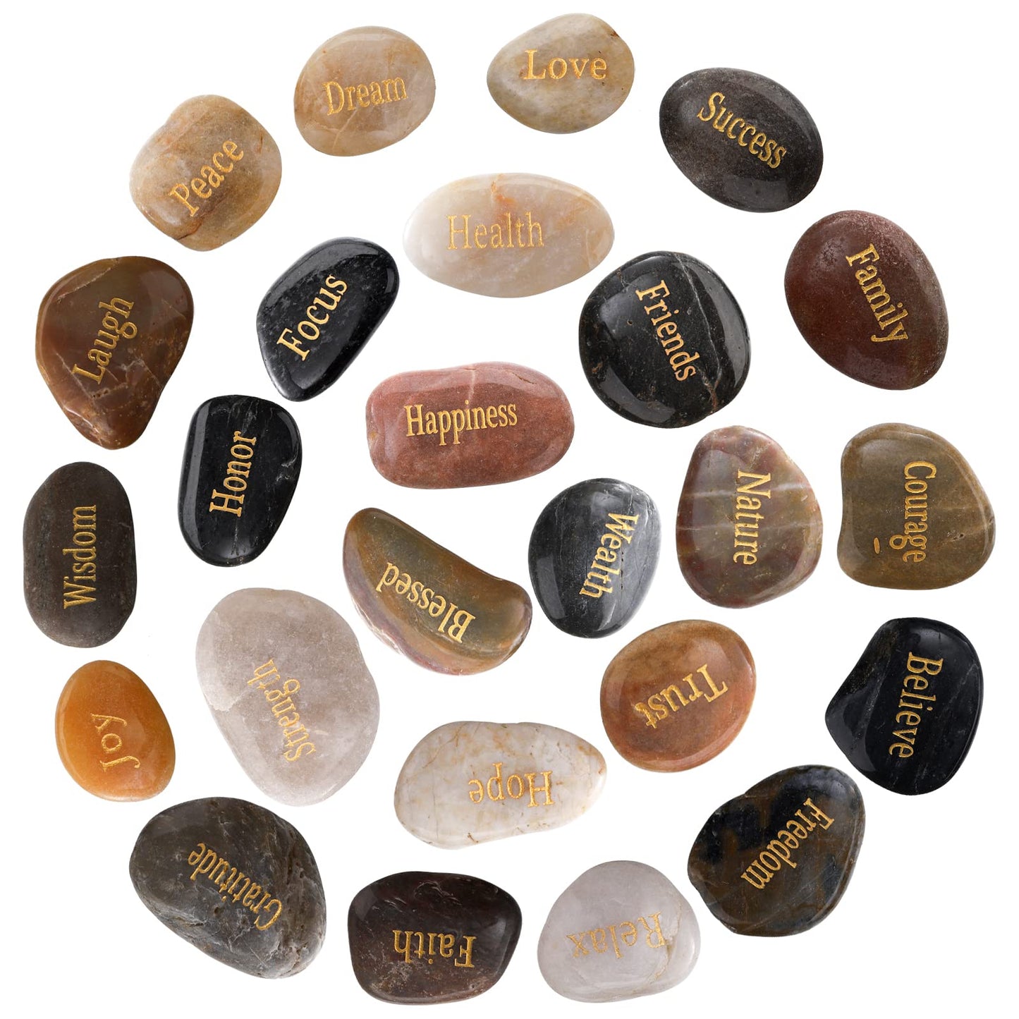 Jucoan 25 Pack Engraved Inspirational Stones with Different Words, 1-2 Inch Encouragement Rocks, Prayer Faith Stones Zen Stone Motivational Gifts for Easter Wedding Bridal Shower
