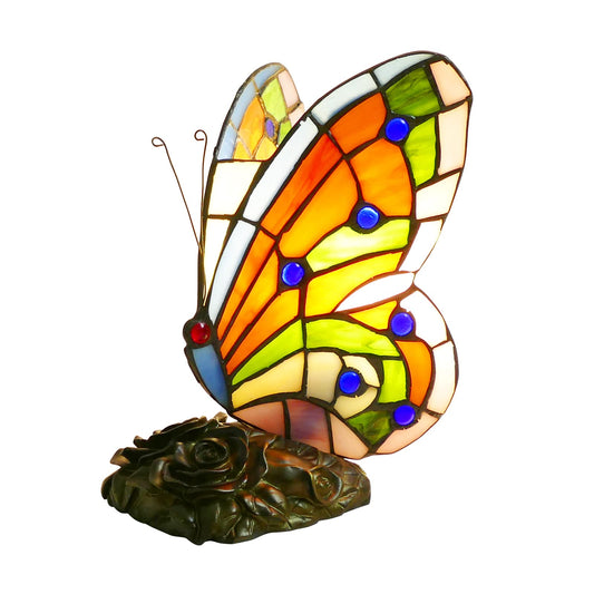 JGWSWQ Butterfly Tiffany Table Lamp, Stained Glass Vintage Night Light