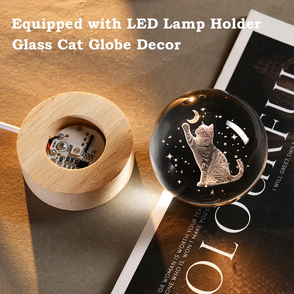 3D Cat Gifts for Women 60mm Crystal Ball Cat Lovers Gift Decor Cat Themed Gifts Lamp Glass Ball for Birthday Mothers Day Christmas Birthday
