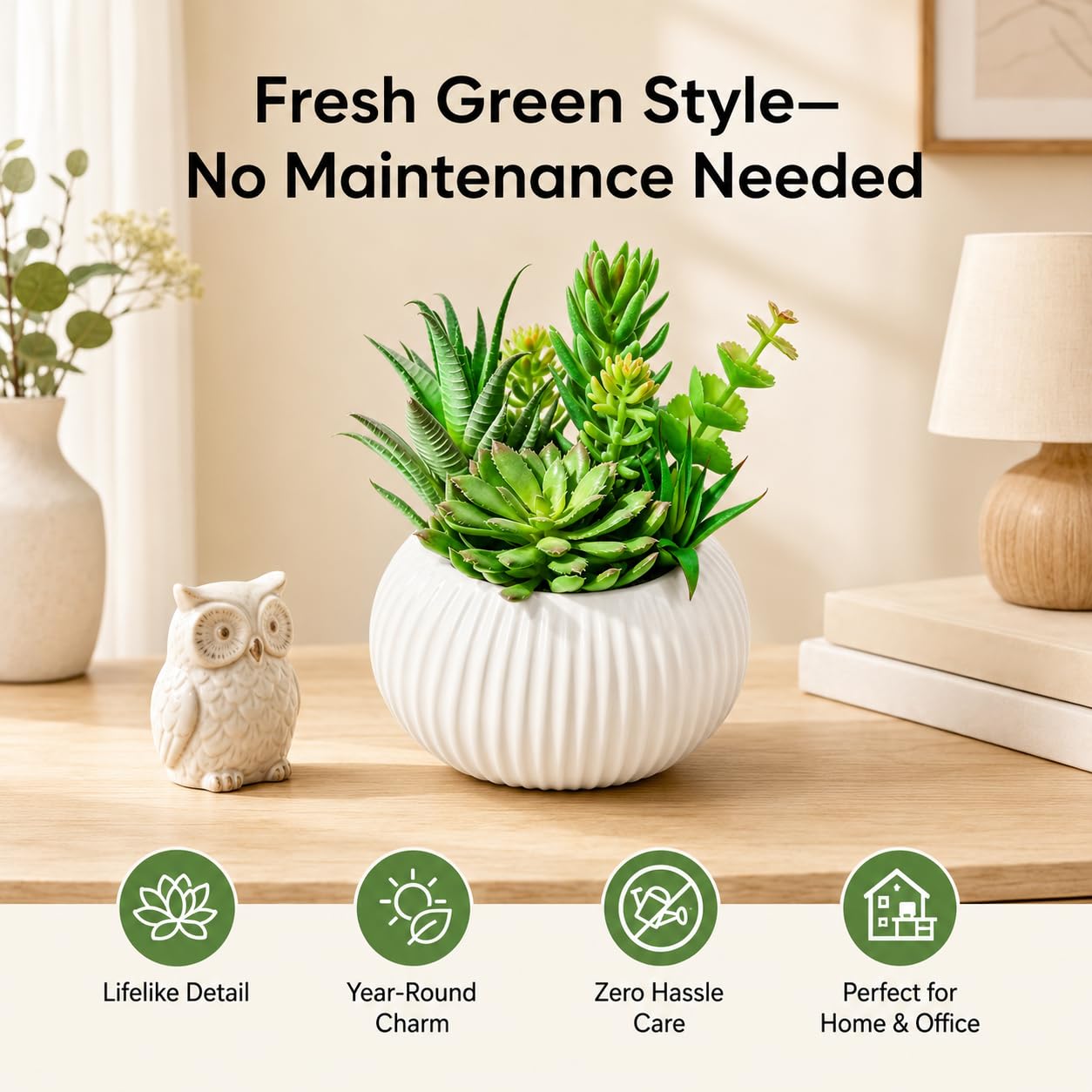 CZWBE 8 Inch Fake Plants Artificial Succulent Plants，White Ceramic Flower Pot，Assorted Faux Mini Succulents in a Decorative Planter Pot.