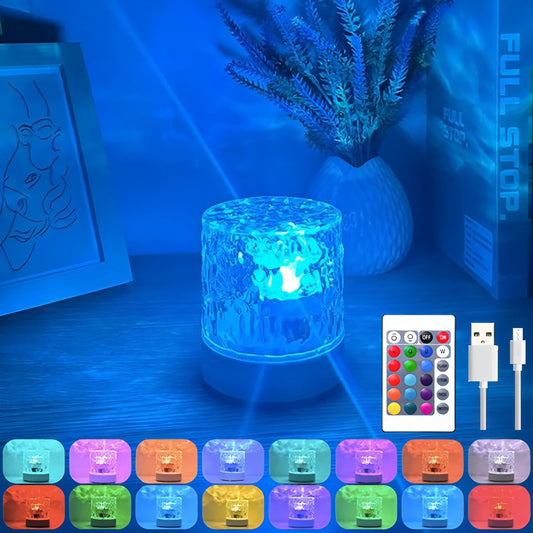 Ocean Wave Projector Light,16-Color Cordless LED Shower Lamp with Remote,3D Holographic Water Ripple Projection Night Light,Rechargeable Romantic Ambient Lighting for Kids Room Bathroom Bedroom Decor