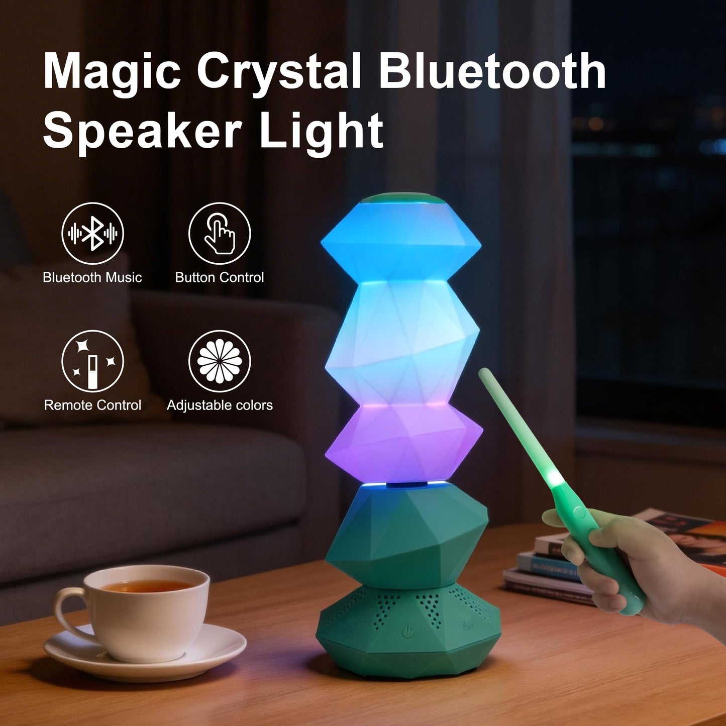 BITILLUM RGB Mood Lamp with Bluetooth Speaker, Rotating Ambient Night Light with Magic Wand Control, Dimmable Color Changing Aesthetic Lamp for Bedroom, Gaming Room, Desk & Teen Gifts