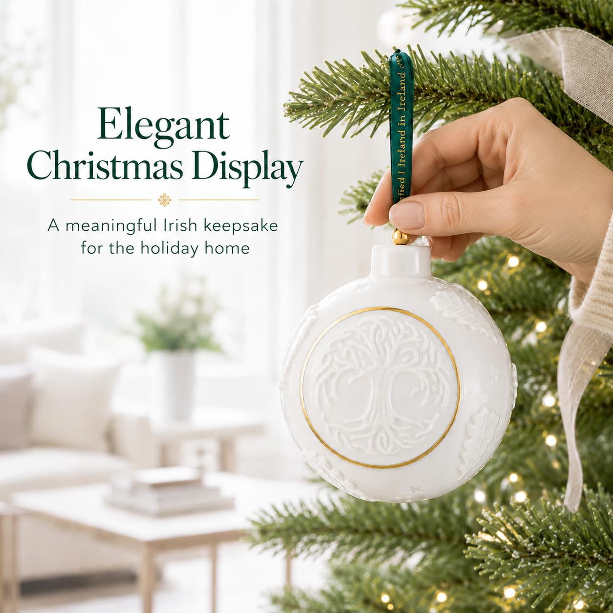 Belleek Classic Tree of Life Bauble Hanging Ornament, 3.1-Inch Handpainted Porcelain Celtic Irish Christmas Decoration