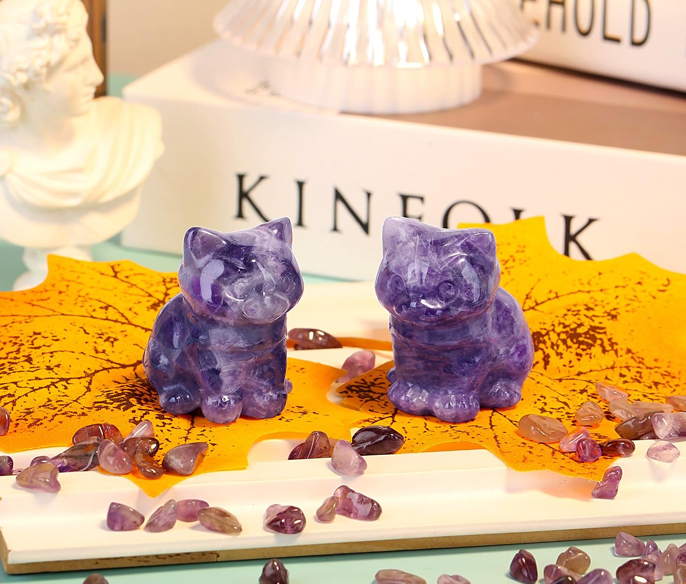 DUQGUHO Purple Cat Decor Amethyst Cat Crystal Figurines CuteCrystals Gifts for Cat Lovers Men Women Lucky Cute Cat Statue Decor 1PC