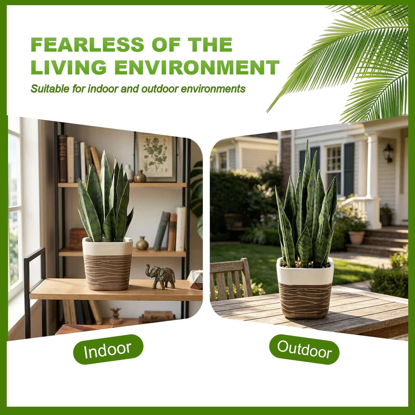 GreenShip 17 inch Artificial Snake Plant with Decorative Two-Tone Pot